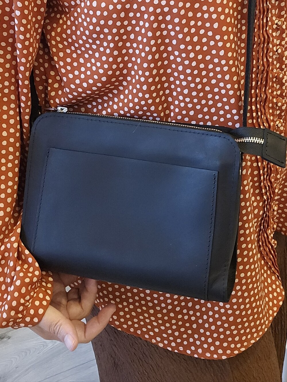Small Matte Leather Crossbody Bag in Black, NWOT